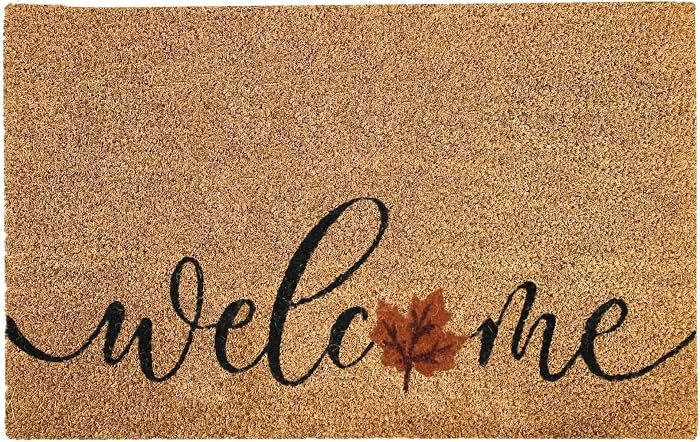 Kashi Home Door Mat Coir Rug - Autumn Decor Printed Leaf 18x28 Non-Slip Doormat, Durable Outdoor Rug, Entryway, Front Door, Porch, Patio, Welcome Mat, Fall Theme - Welcome Fall Leaves | Amazon (US)