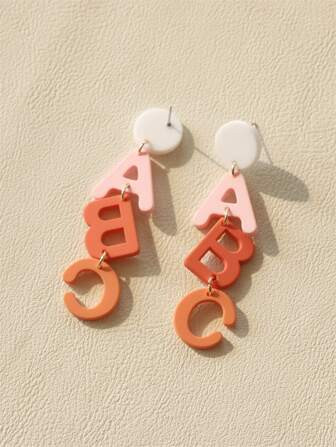 1pair Fashionable Acrylic Clay-like Texture Abc Letters Design Leopard Print, Dot Print Dangle Ea... | SHEIN