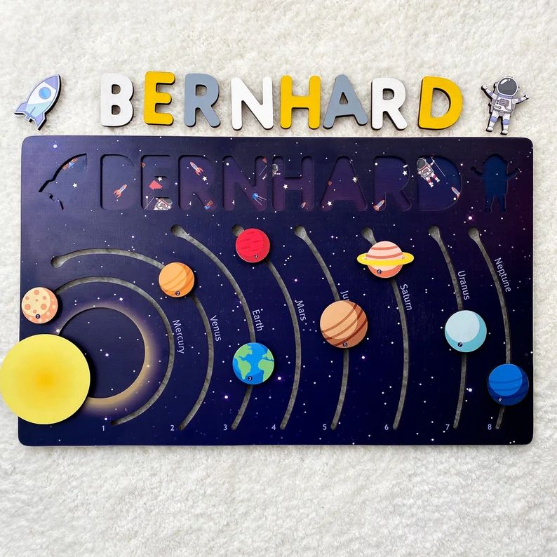 Name Puzzle with  Planets of the Solar System, Space Nursery, Educational Toy with Planets, Sun a... | Etsy (US)
