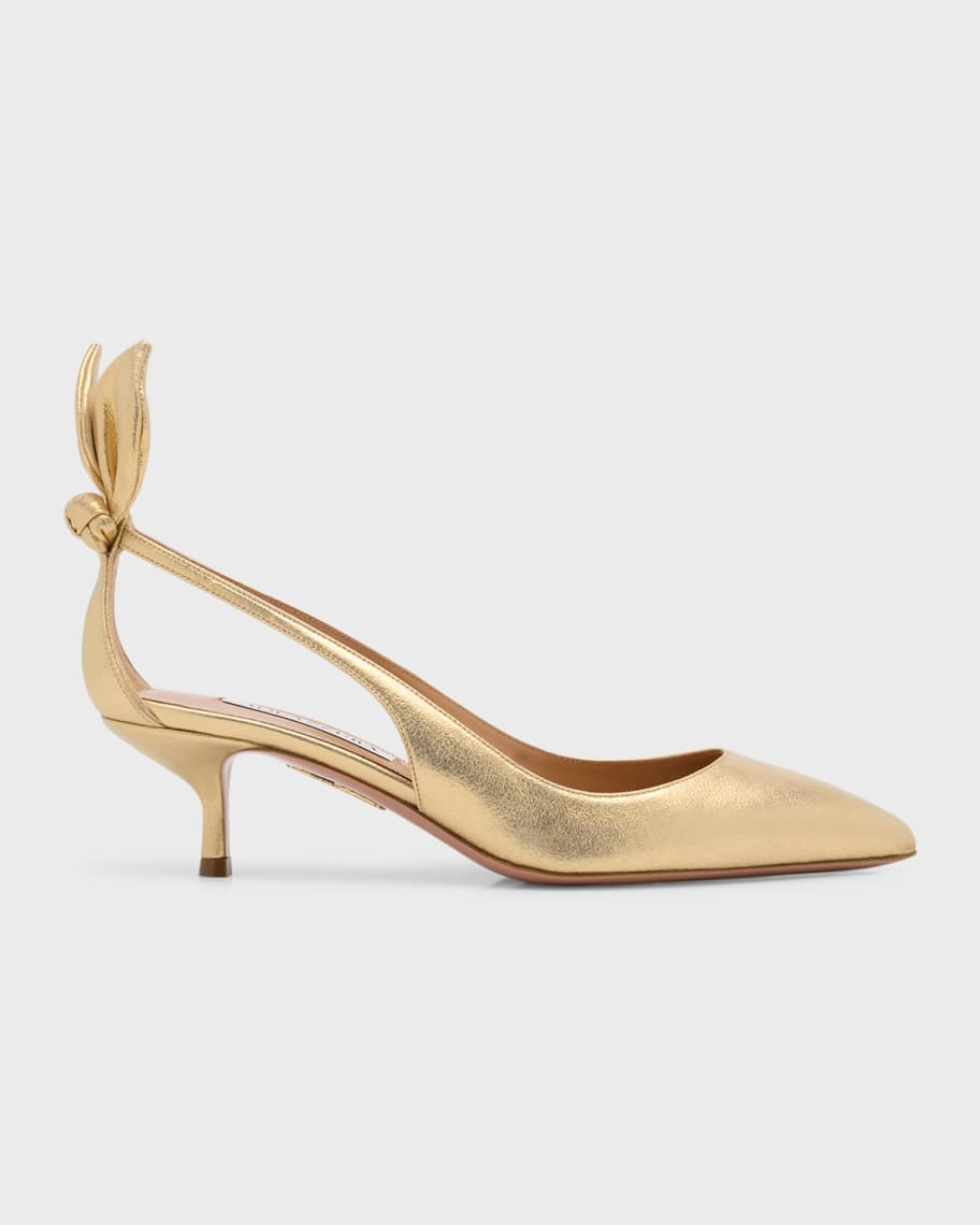 Aquazzura Metallic Bow Kitten-Heel Pumps | Neiman Marcus