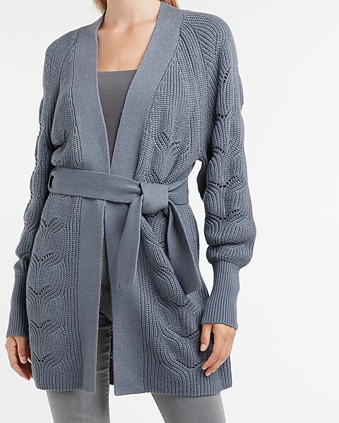 Pointelle Belted Cardigan | Express