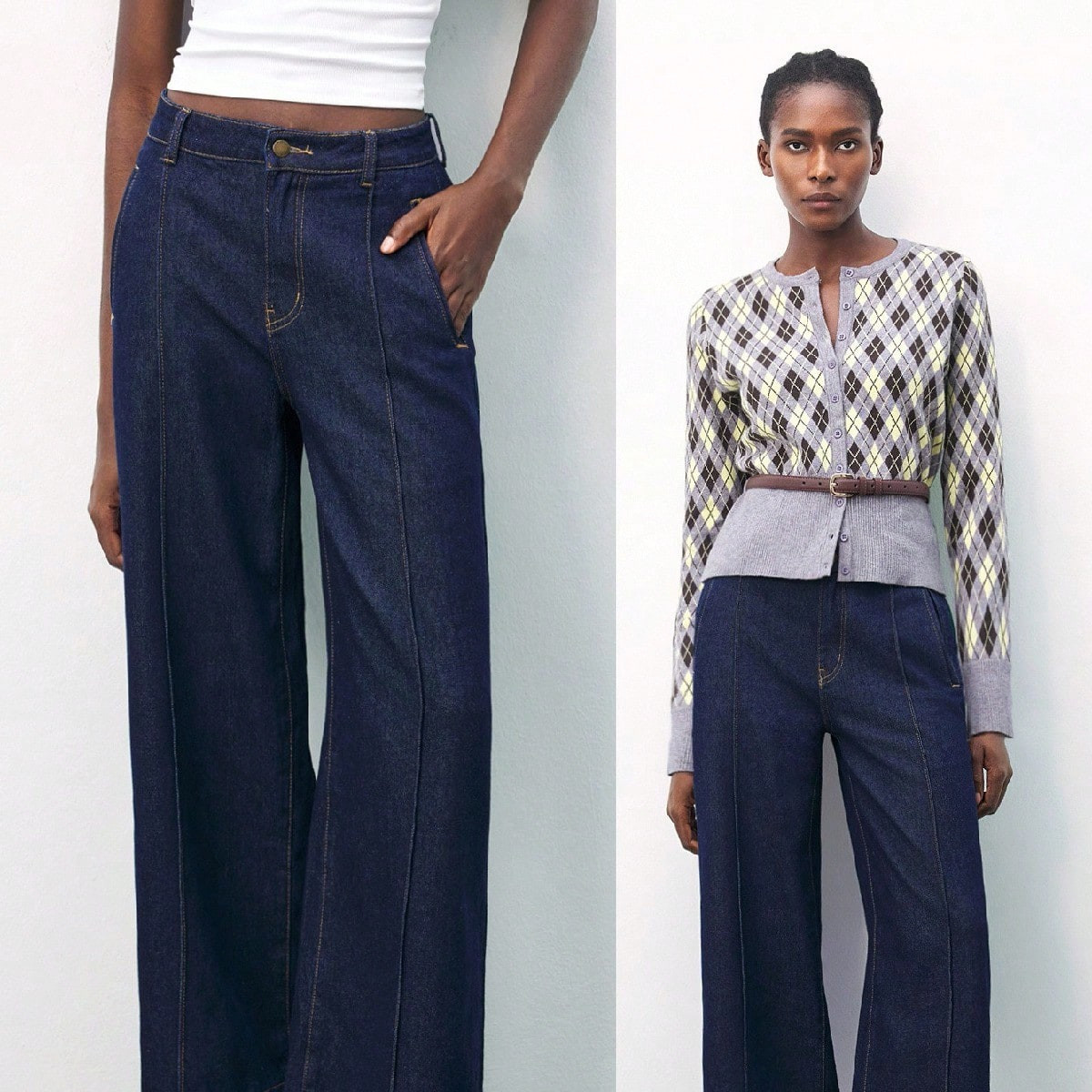 Maija Pantalones Vaqueros Rectos De Color Azul Oscuro Con Estilo "Old Money" Para Uso En Oficina, Fiestas Y Otoño E Invierno Para Mujeres | SHEIN