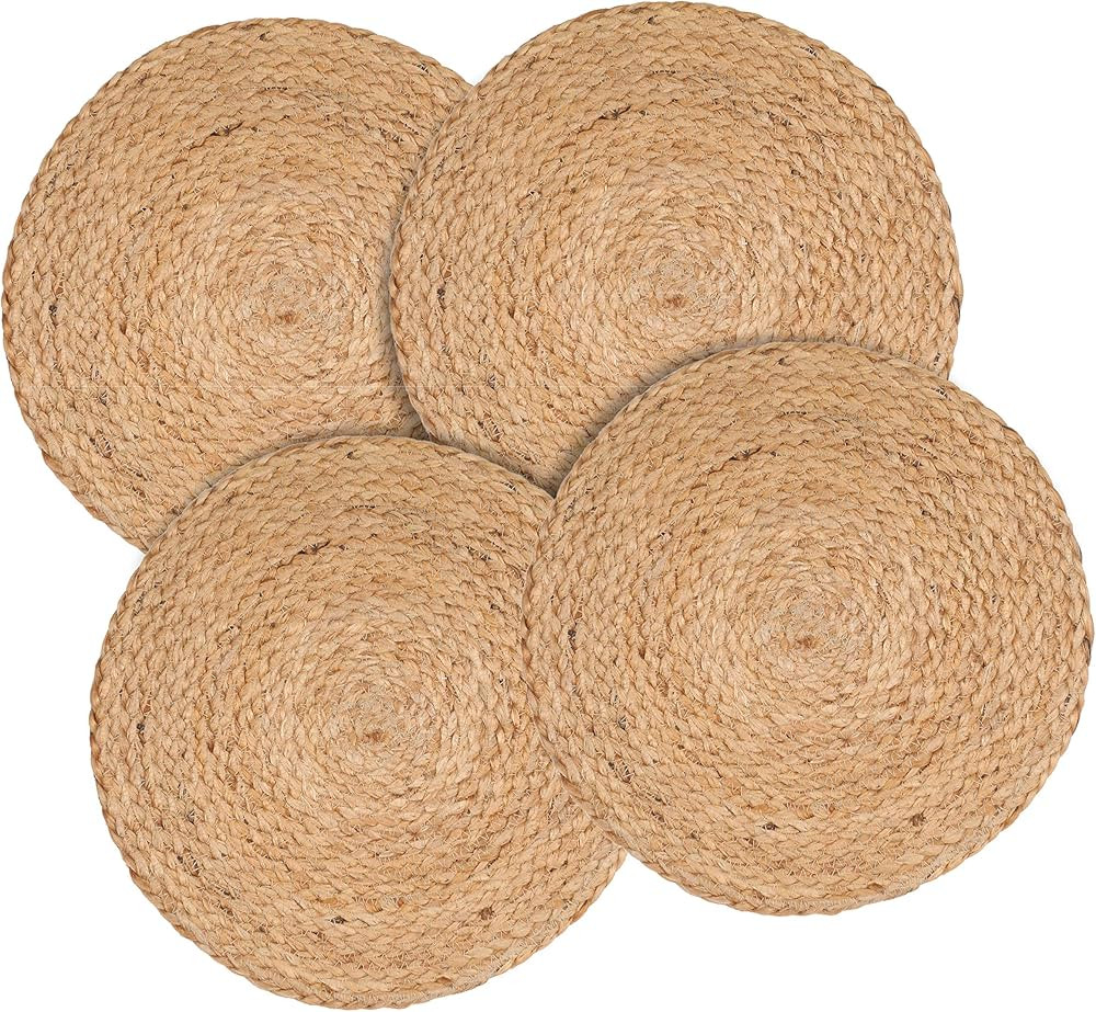 Farmhouse Jute Braided Placemat Set of 4 - Round Hand Beaded Charger Placemat -Hand Made by Skill... | Amazon (US)