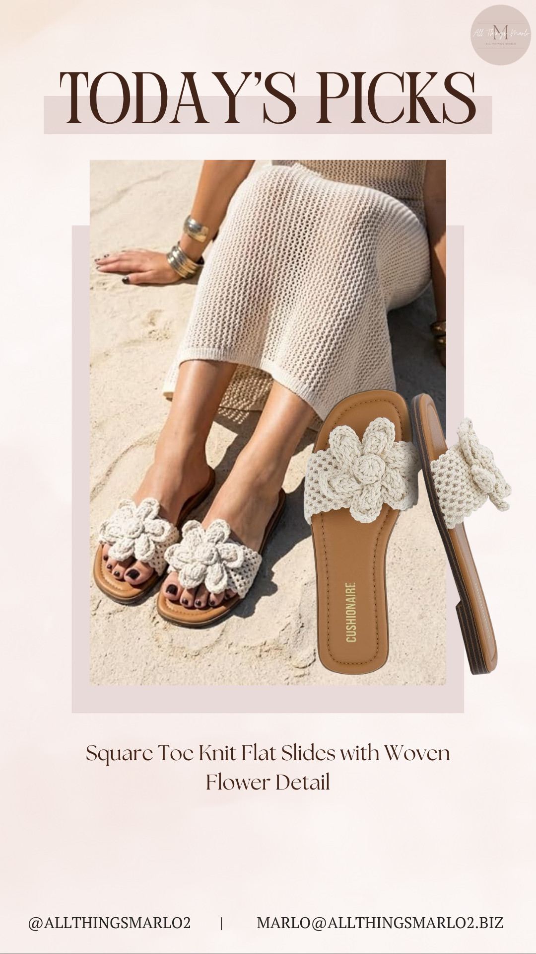 Square Toe Knit Flat Slides with Woven Flower Detail 

 #LTKSeasonal #LTKWorkwear #LTKTravel