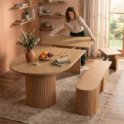 Solid Wood Extendable Dining Table Set with Bench, 45.27"–106.30" Expandable Dining Table for 2–10 People, Farmhouse Wooden Dining Table with Hidden S | Wayfair North America