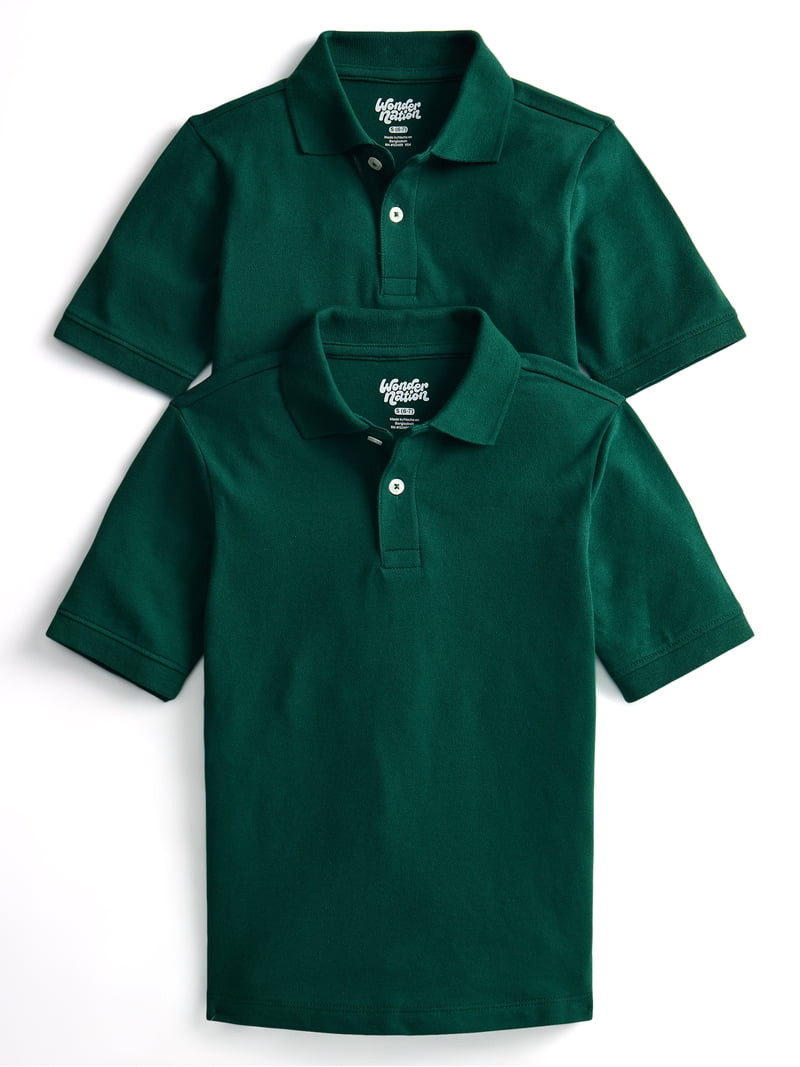 Wonder Nation Boys School Uniform Short Sleeve Pique Polo Shirt, 2-Pack, Size 4-18 & Husky | Walmart (US)