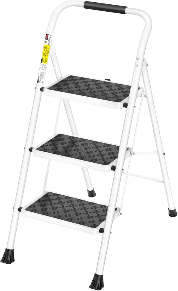 HBTower 3 Step Ladder, 3 Step Stool for Adults Folding Step Stool | Amazon (US)