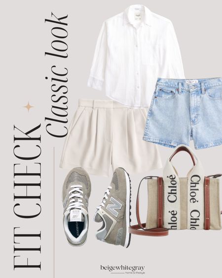 A classic look that’s always in style. Beige dress shorts or denim shorts with a white gauze button down shirt, sneaker and the Chloe woody handbag that goes with any casual outfit. 

#LTKSeasonal #LTKshoecrush