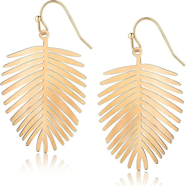 Amazon.com: Palm Leaf Dangle Earrings for Women - Boho Gold Tone Leaf Earrings for Women, Long Ha... | Amazon (US)