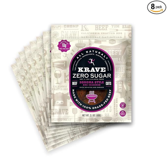 KRAVE Zero Sugar Beef Jerky, Sonoma Style BBQ - All Natural 100% Grass Fed Beef - Protein Packed ... | Amazon (US)