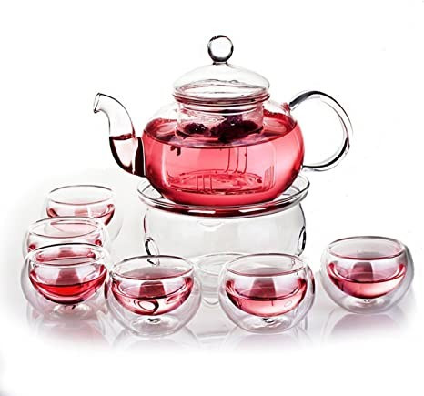Jusalpha® 11 PC-Glass Filtering Tea Maker Teapot with a Warmer and 6 Tea Cups Set (Version 1, 27... | Amazon (US)