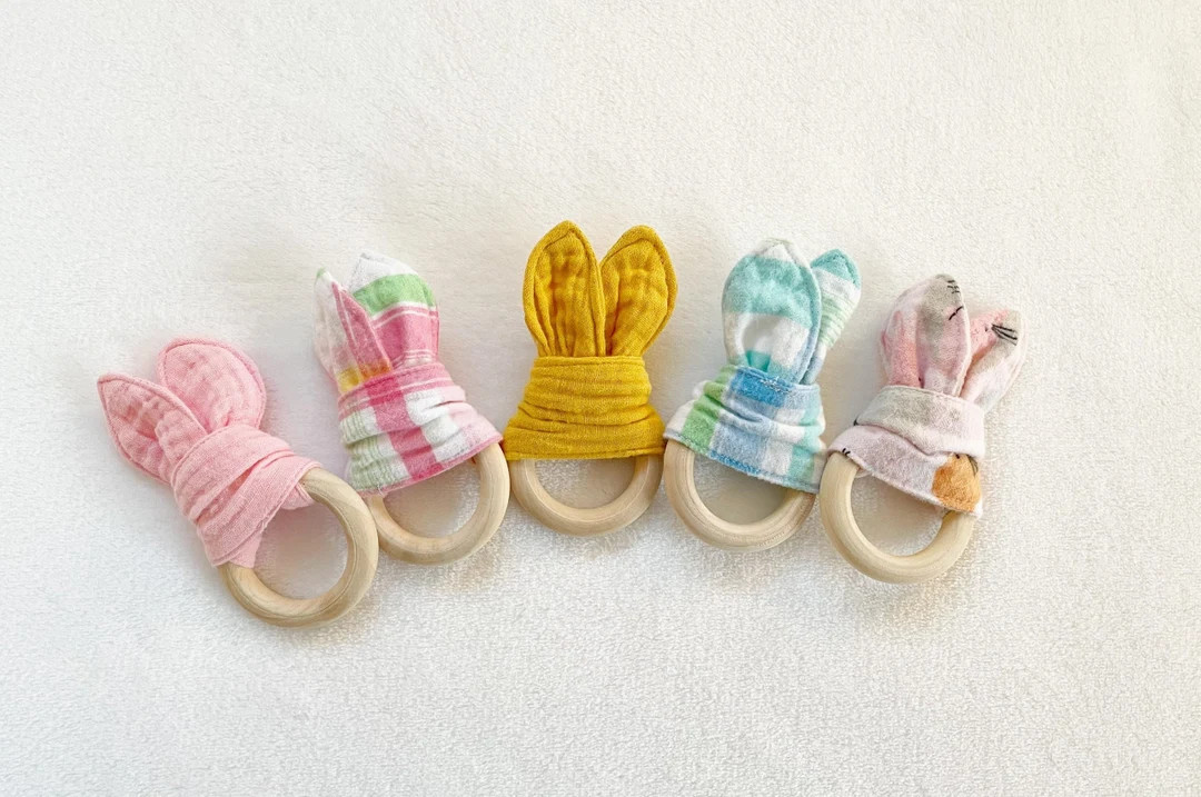 Baby Teether, Bunny Ear Teether, Baby Teething Ring, Baby Toy, Easter Basket Stuffer, Baby's Firs... | Etsy (US)