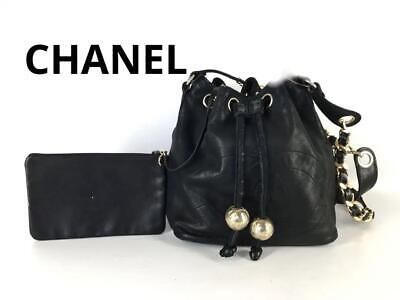 CHANEL Coco mark lamskin Drawstring Shoulder Bag bucket bag black used  | eBay | eBay US