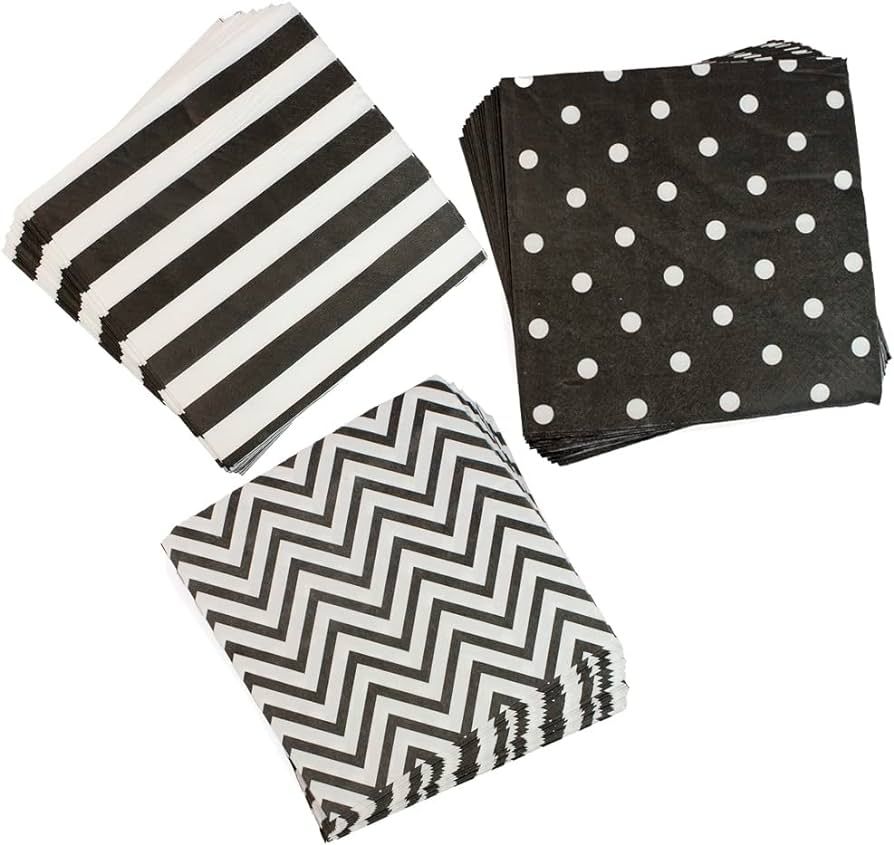 Disposable 2-ply Party Napkins, Striped Chevron Polka Dot paper beverage napkins for Birthday, Ch... | Amazon (US)