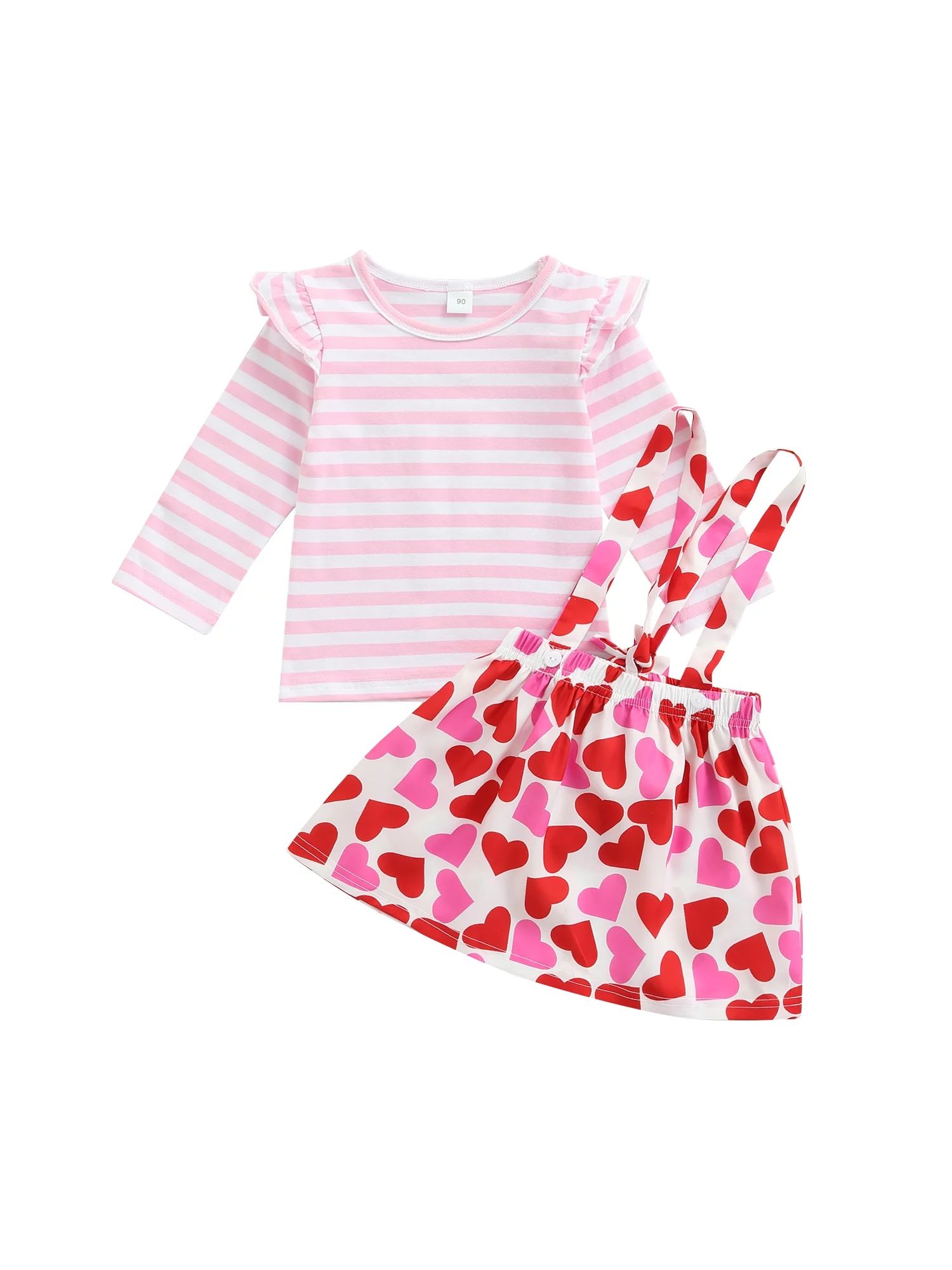 jaweiw Valentine's Day Fall Clothes Outfit for Toddler Girl, Long Sleeve Striped Tops and Heart S... | Walmart (US)