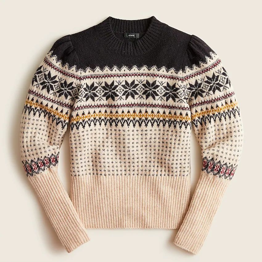 Fair Isle puff-sleeve crewneck sweater in supersoft yarn | J.Crew US