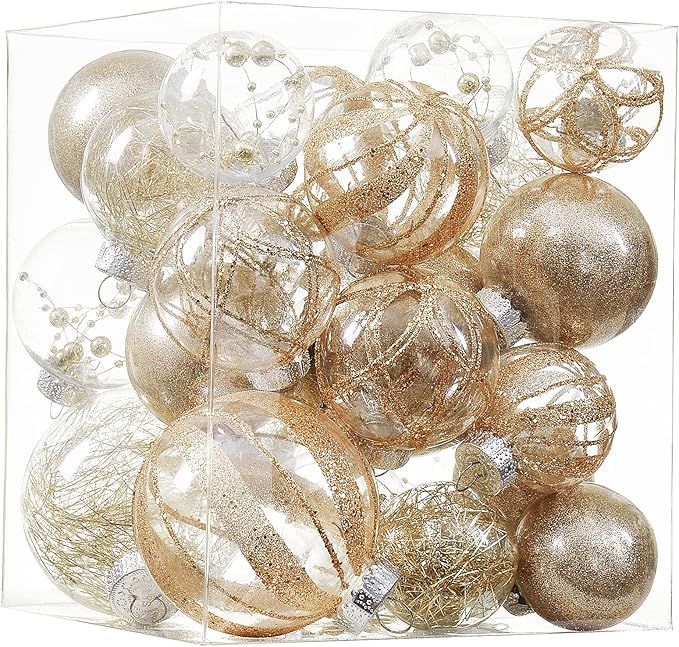 Clear Christmas Ball Ornaments,24ct Shatterproof Plastic Decorative Christmas Ornaments Hanging X... | Amazon (US)