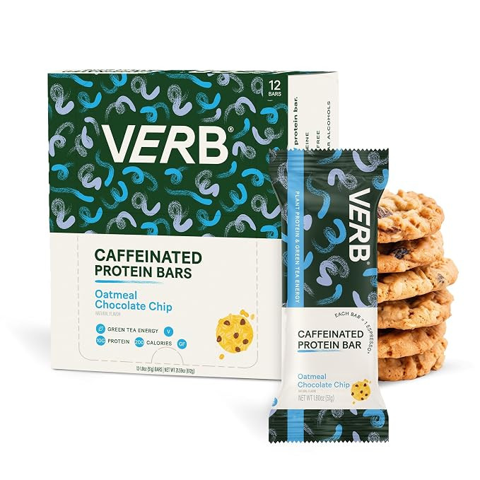 Verb Energy - Caffeinated Protein Bars Oatmeal Chocolate Chip 10g Plant Based Protein Bars High P... | Amazon (US)