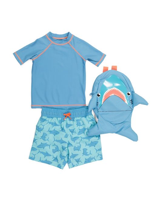 Toddler Boy Rash Guard And Swim Trunks Set With Shark Backpack | Boys' Swimsuits | Marshalls | Marshalls