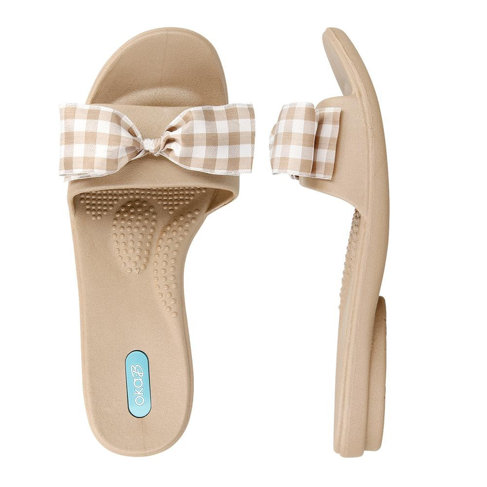 Madison Slide Sandals with Gingham Bows | Oka-B