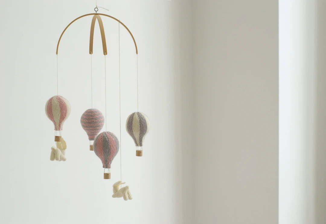 Baby mobile / hot air balloon mobile / pink and gray mobile /  baby crib mobile | Etsy (US)