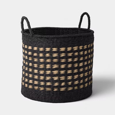 16" Pattern Woven Decorative Basket with Curved Handle Black/Natural - Threshold™ | Target