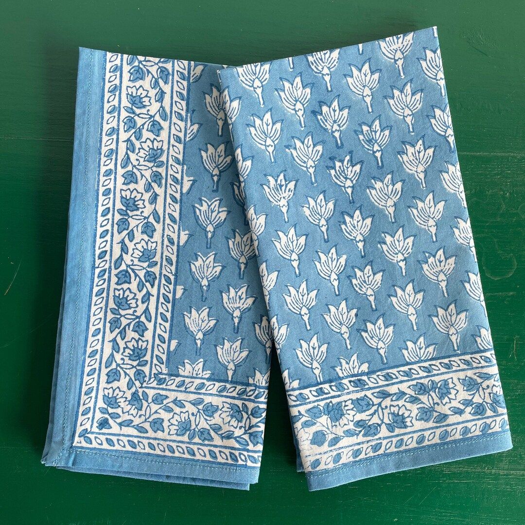 Blue Chameli Napkin Hand Block Printed on Organic Cotton - Etsy | Etsy (US)