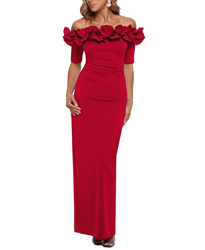 XSCAPE Ruffled Off-the-Shoulder Gown & Reviews - Dresses - Women - Macy's | Macys (US)