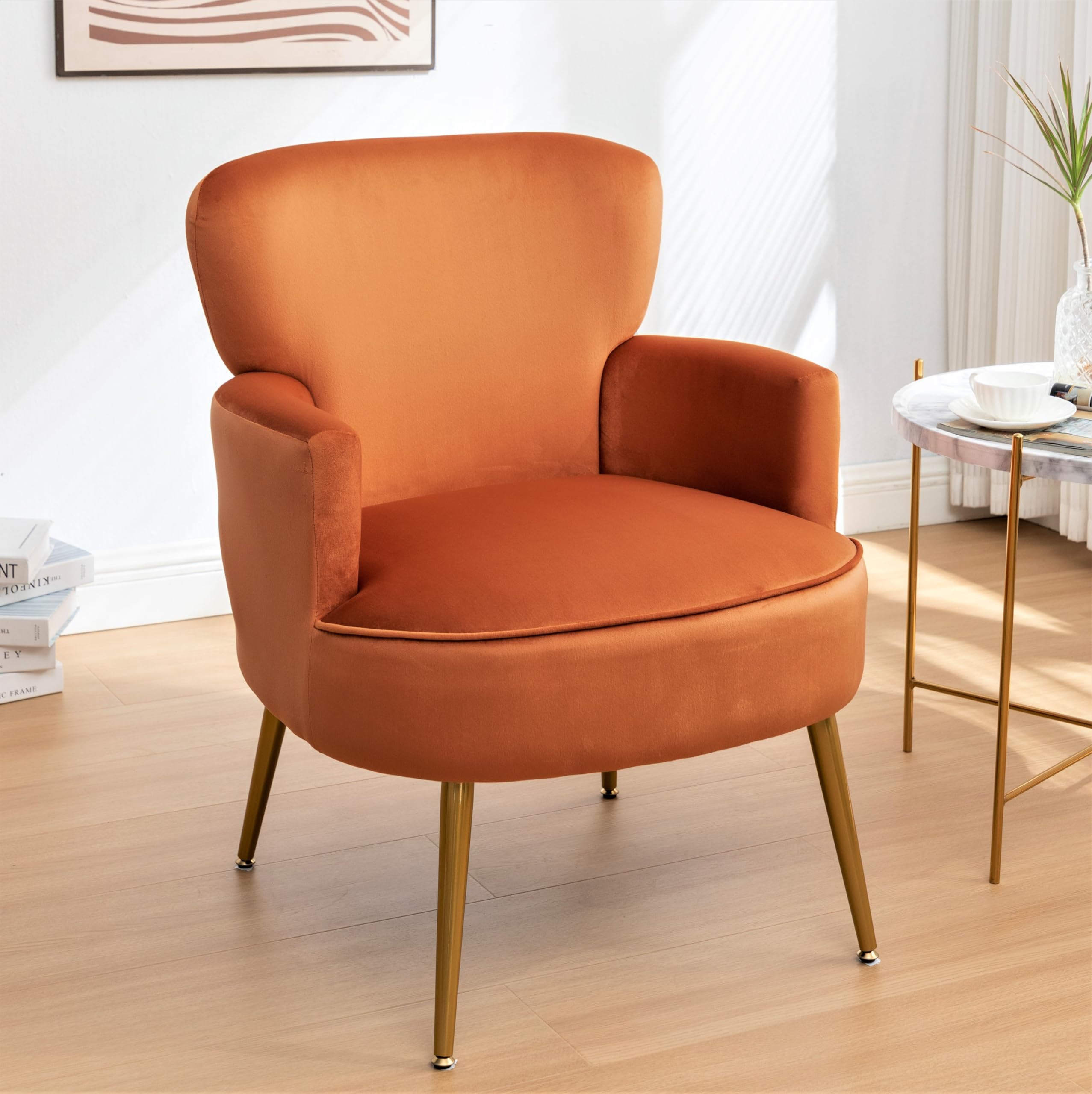 Trendy Velvet Accent Chair with Gold Metal Legs, Upholstered Armchair for Small to Mid-Size Space... | Amazon (US)