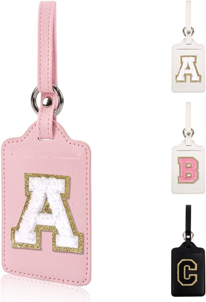 Personalized Initial Luggage Tags for Suitcases, Leather Chenille Letter Cute Luggage Tags with P... | Amazon (US)