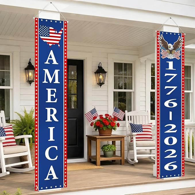4th of July Decorations Outdoor - 250th Anniversary Decorations 2 Pack Patriotic Porch Banners fo... | Amazon (US)