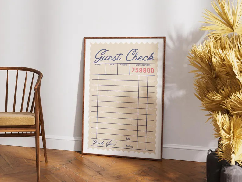 Guest Check Art Print, Trendy Wall Art, Guest Check Poster, Retro Poster Art, Guest Check Wall Ar... | Etsy (Global)