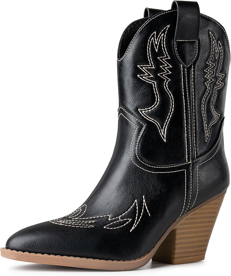 Trary Women's Western Cowgirl Cowboy Boots,Pointe Toe Chunky Low Heel Pull-on Ankle Boots Fashion... | Amazon (US)