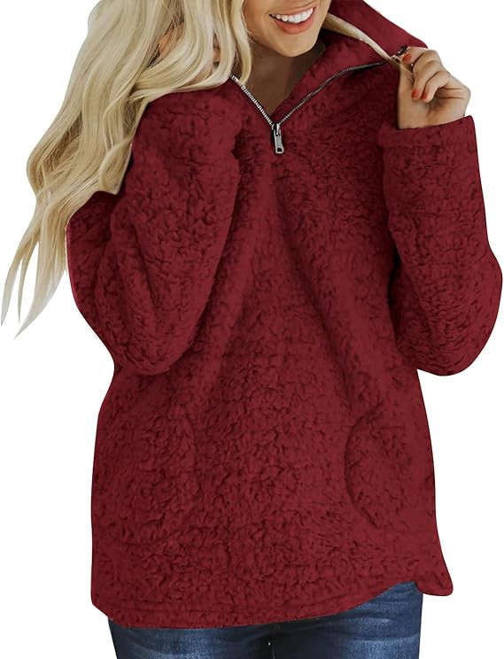 ZESICA Women's Autumn Winter Long Sleeve Zipper Sherpa Fleece Sweatshirt Pullover Jacket Coat | Amazon (US)