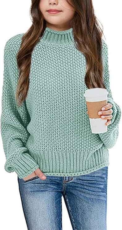 Imily Bela Girls Turtleneck Sweaters Kids Batwing Sleeve Knit Clothes Chunky Pullover Jumper | Amazon (US)