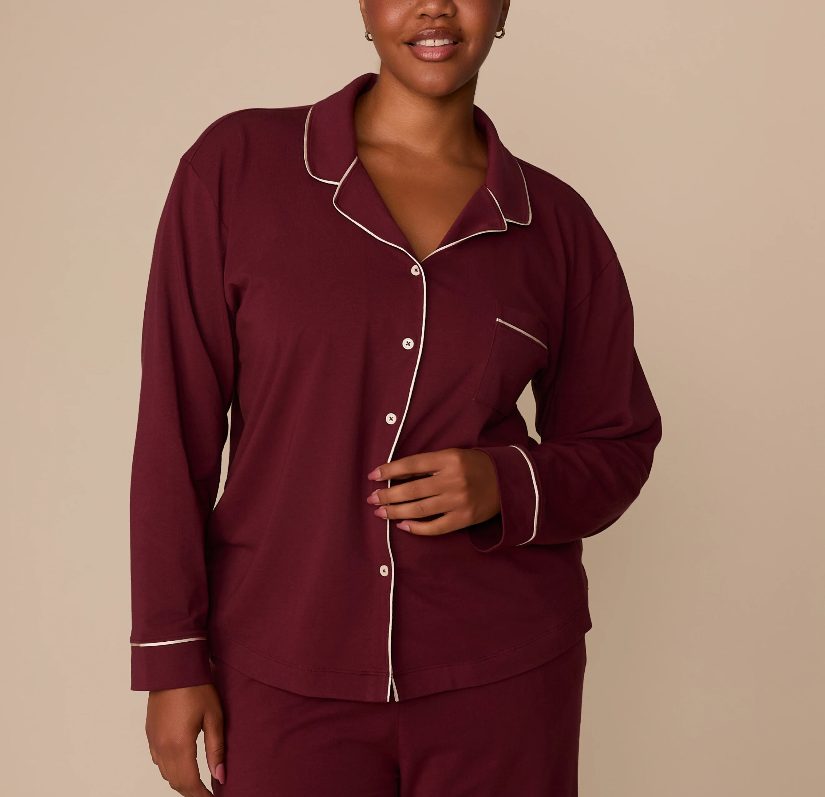 Perfect Pima Long Sleeve Pajama Shirt - Bordeaux | Harper Wilde