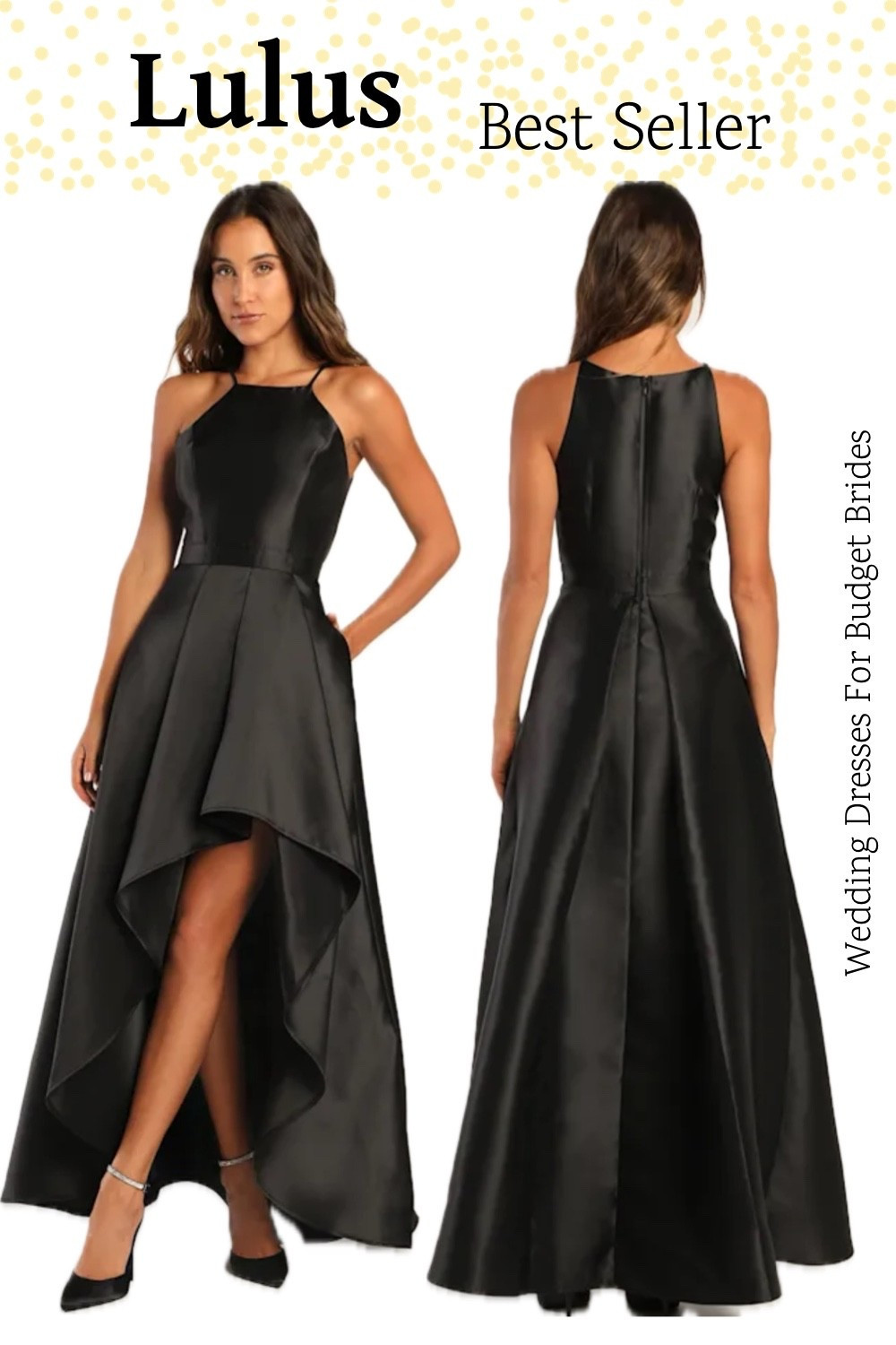 Best selling black high low wedding guest gown for a winter wedding. At Lulus and under $100.

#LTKFindsUnder100 #LTKWedding #LTKSeasonal