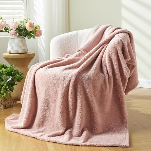 NEWCOSPLAY Knitted Pink Blanket Super Soft Plush Throw for Couch Fuzzy Fluffy Microfiber Lightweight Blanket for Bed Sofa All Season Use (Pink, Throw(50"x60")) | Amazon (US)