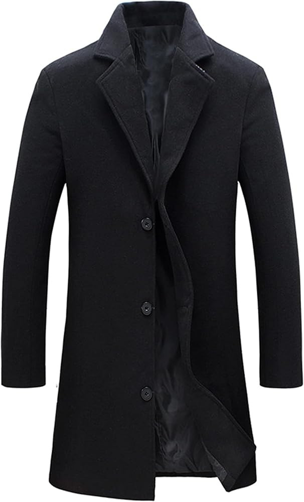 Springrain Men's Wool Blend Pea Coat Notched Collar Single Breasted Overcoat Warm Winter Trench C... | Amazon (US)