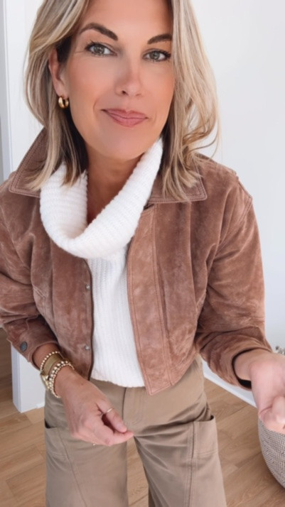 I am 5’11” wearing 4 long in the pants and small in the sweater and suede jacket.  Shoes fit true to size but size up if between sizes.  Fall outfit.

#LTKOver40 #LTKSaleAlert #LTKTall