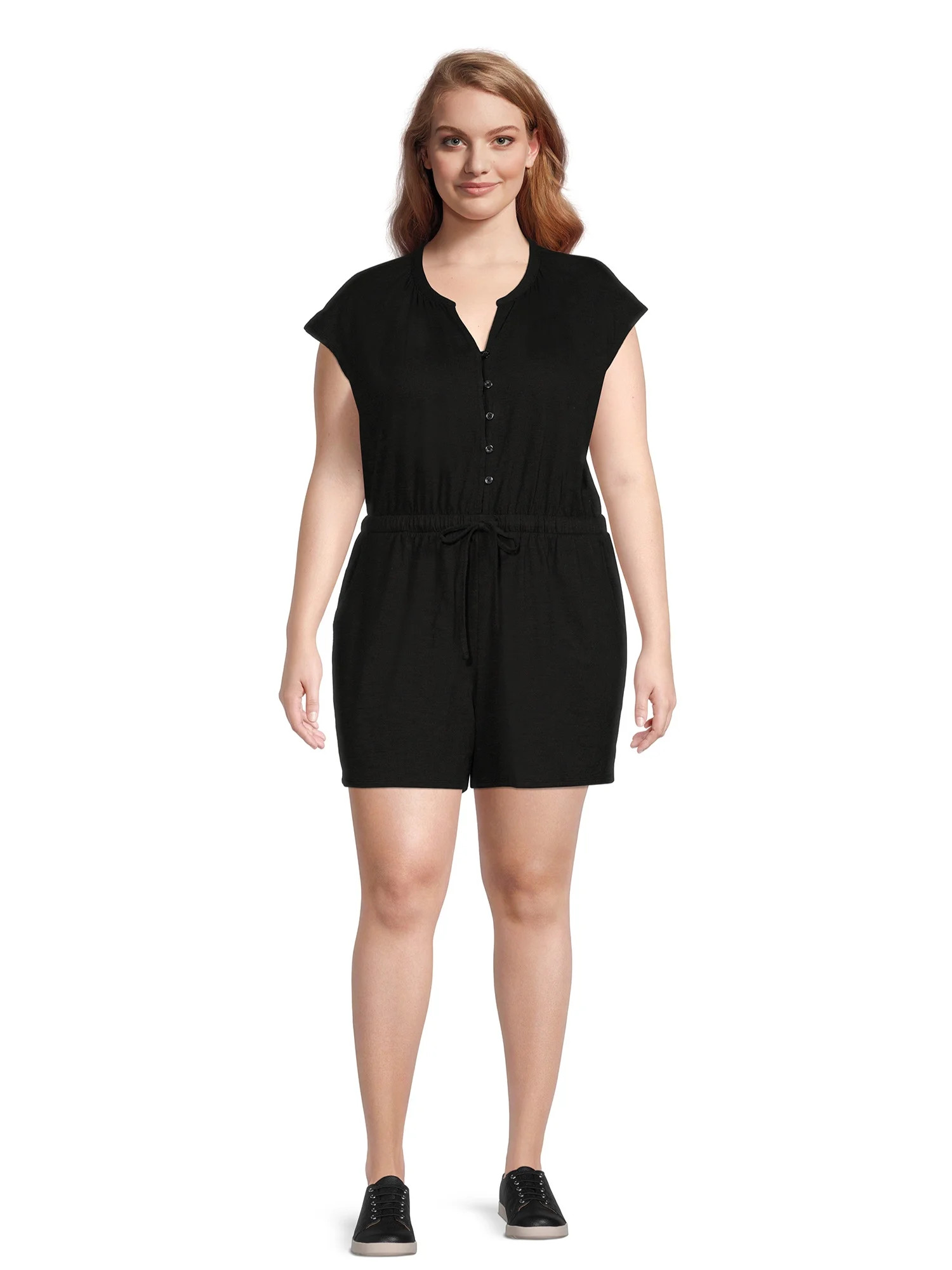Terra & Sky Women's Plus Size Button-Front Knit Romper | Walmart (US)