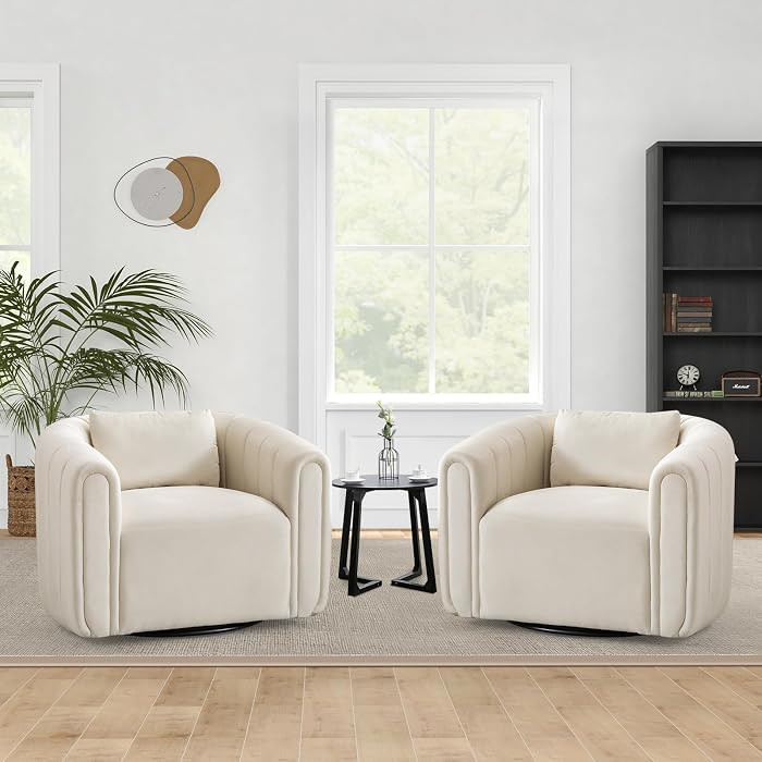 ANJ Swivel Barrel Chair Set of 2 with Plump Pillow, Modern Channel Dutch Velvet Accent Chair, Com... | Amazon (US)