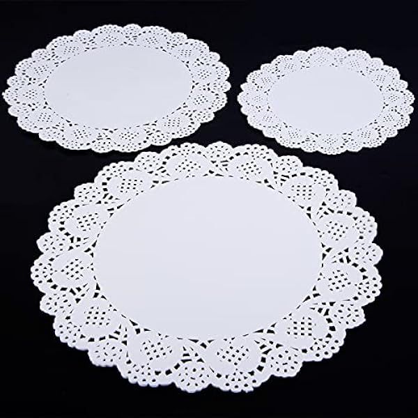 150 Pack Round White Paper Doilies for Crafts, Tableware Decor, Parties, Wedding, Assorted Size Charger Plates for Cakes, Desserts (6.5, 8.5, and 10.5 Inch) | Amazon (US)