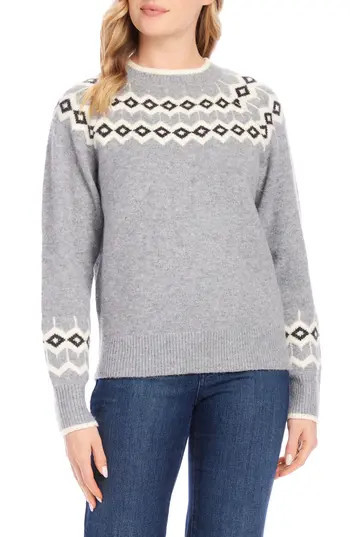 Karen Kane Fair Isle Jacquard Sweater in Gray at Nordstrom Rack, Size X-Large | Nordstrom Rack