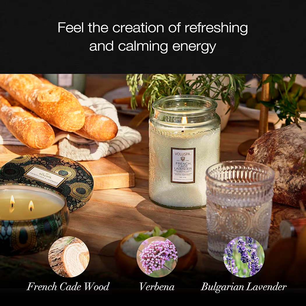 Voluspa French Cade Lavender Candle, 18 oz, Coconut Wax Blend, Scented Candles for Home, 100 Hour... | Amazon (US)