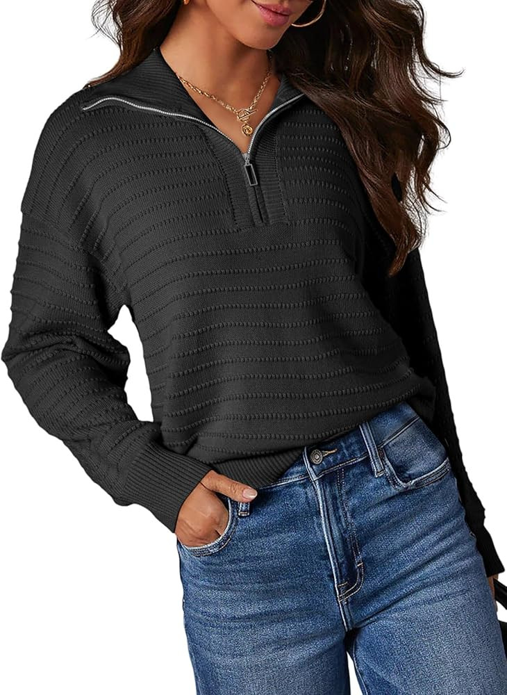 Dokotoo Womens Quarter Zip Pullover Turtleneck Sweater Long Sleeve Fall Outfits Ribbed Knit Winte... | Amazon (US)