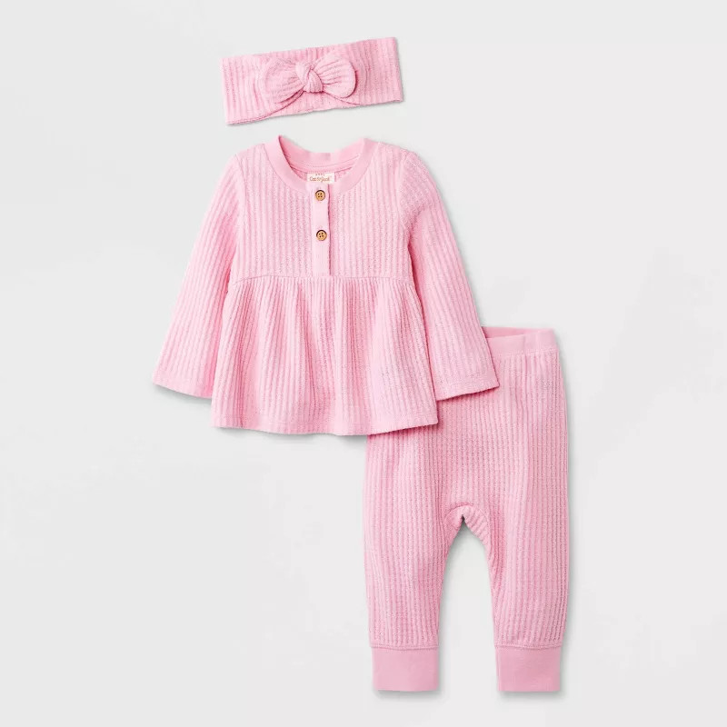 Baby Girls' Cozy Brushed Waffle Top & Bottom Set - Cat & Jack ™ Pink | Target