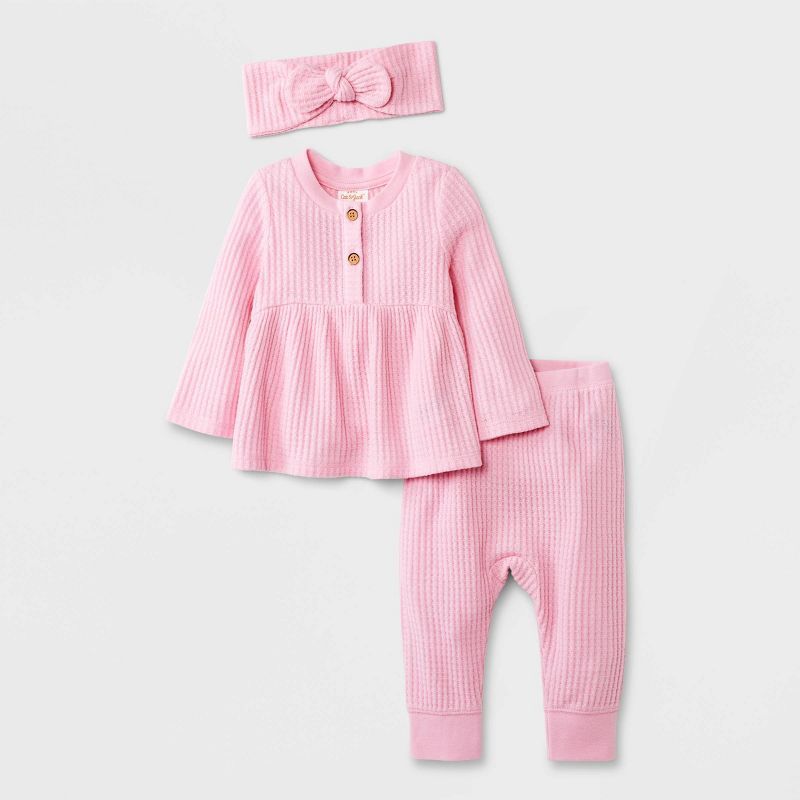 Baby Girls' Cozy Brushed Waffle Top & Bottom Set - Cat & Jack ™ Pink | Target