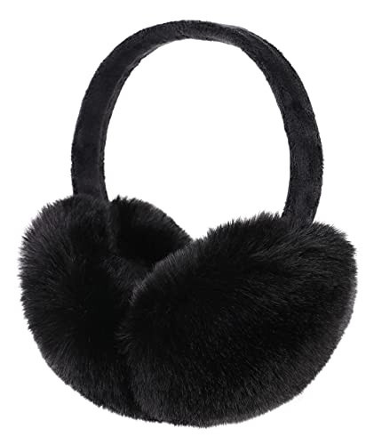 Unisex Simple Black Ear Muffs Women Faux Furry Ear Muffs Winter Women Outdoors Women's Earmuffs for Women Winter Fuzzy Earmuffs, Black | Amazon (US)