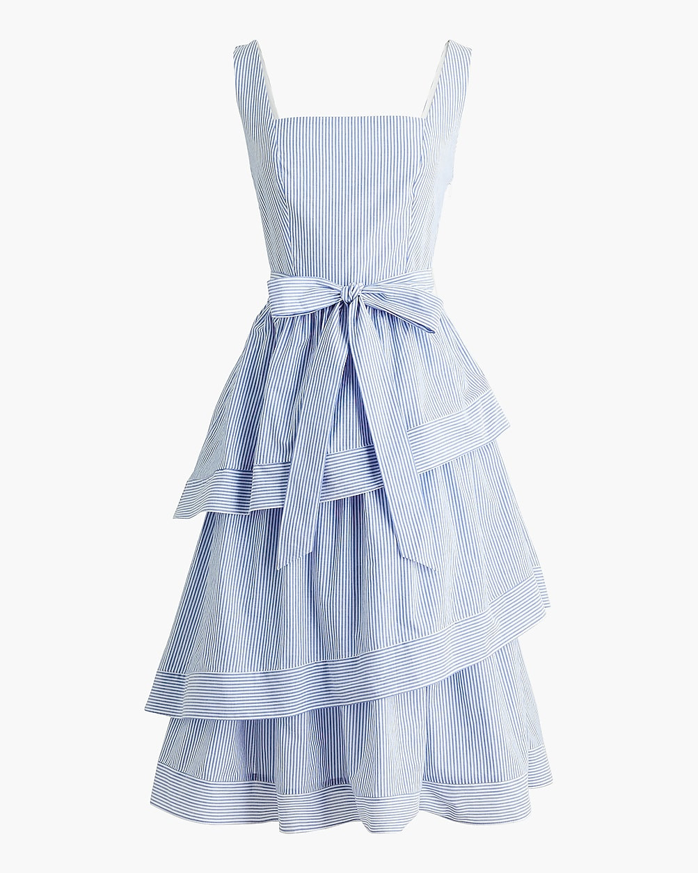 Striped sleeveless belted tiered dress | J.Crew Factory